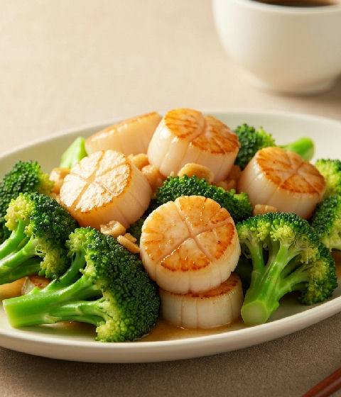 Stir-fried Scallops with Broccoli in Garlic Sauce