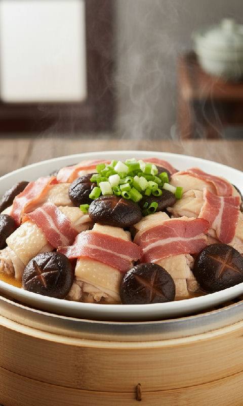 Steamed Chicken with Jinhua Ham and Shiitake Mushrooms