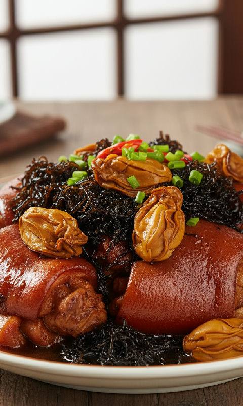 Braised Pork Hock with Dried Oysters and Black Moss