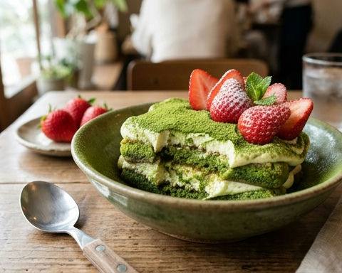 Matcha Tiramisu with Strawberries