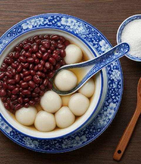 Red Bean Pudding with Glutinous Rice Balls