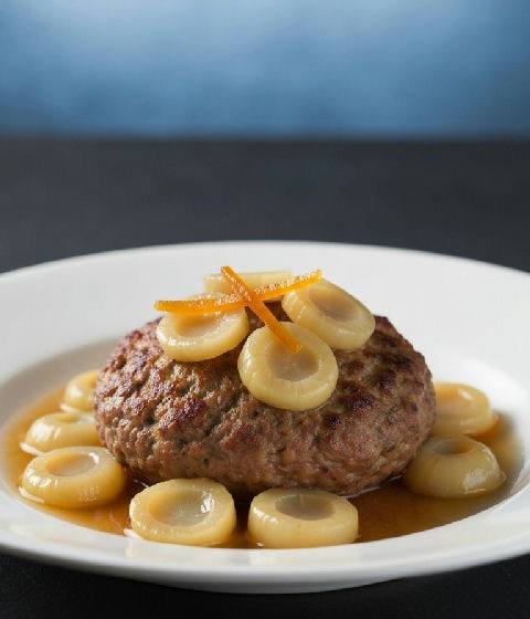 Steamed Beef Patty with Water Chestnuts and Preserved Orange Peel