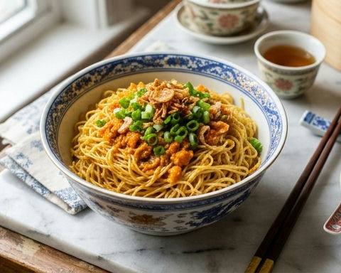 Crab Roe Tossed Noodles