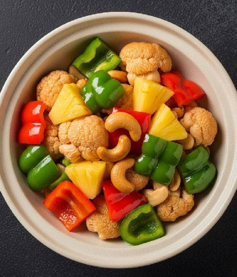 Cantonese Sweet and Sour Lion's Mane Mushroom with Bell Peppers and Pineapple
