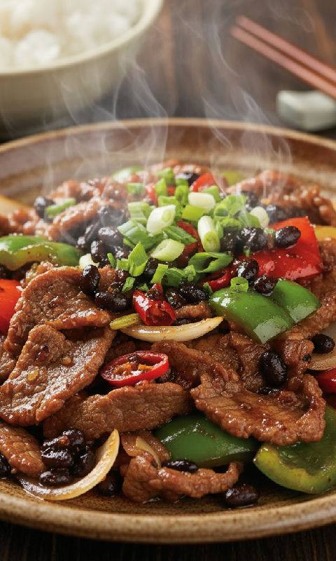 Stir-fried Beef with Bell Peppers and Black Bean Sauce