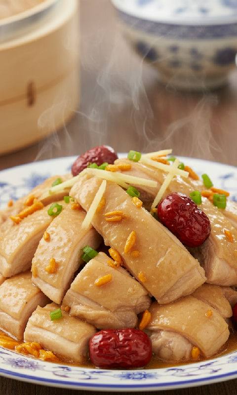 Steamed Chicken with Cordyceps Flower and Red Dates