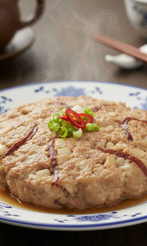 Steamed Minced Pork with Water Chestnuts and Dried Squid