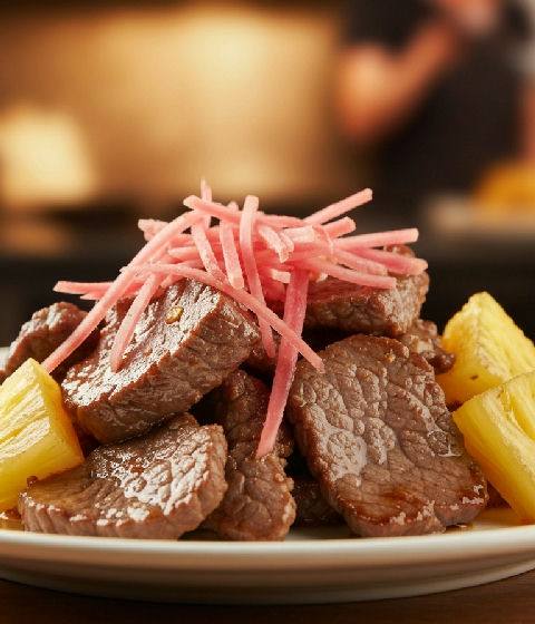 Stir-fried Beef Sirloin with Pickled Ginger and Pineapple