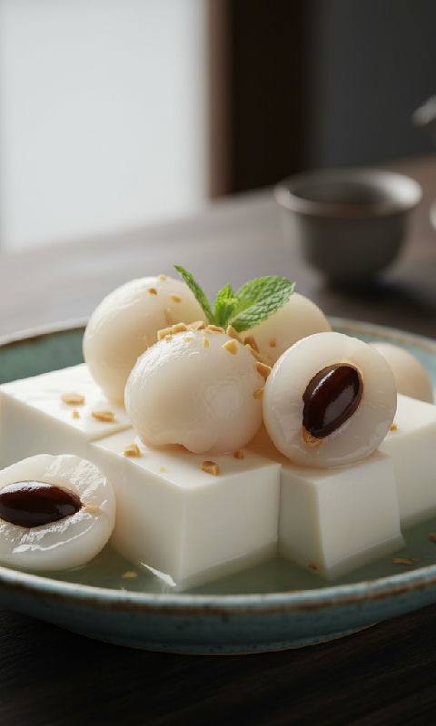 Almond Jelly with Lychee