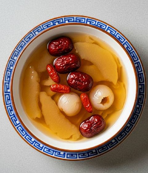 Peach Gum Sweet Soup with Red Dates and Longan