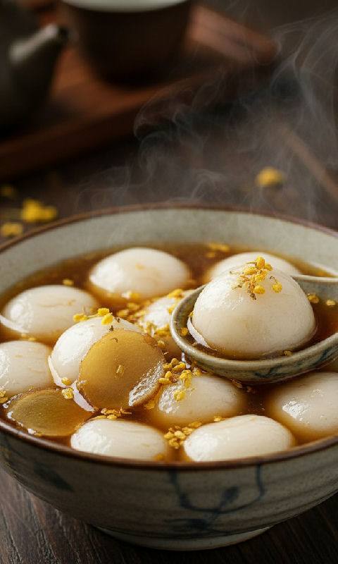 Glutinous Rice Balls in Ginger Brown Sugar Soup with Osmanthus
