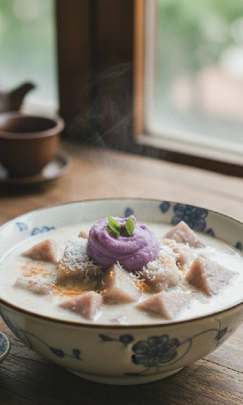 Steamed Milk Pudding with Taro Paste