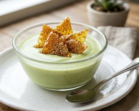 Pandan Coconut Milk Pudding with Sesame Brittle