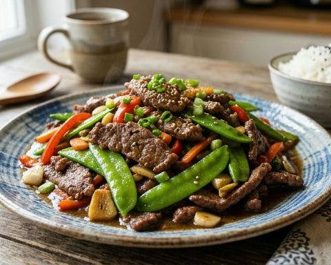 Cantonese Stir-Fried Beef with Snow Peas