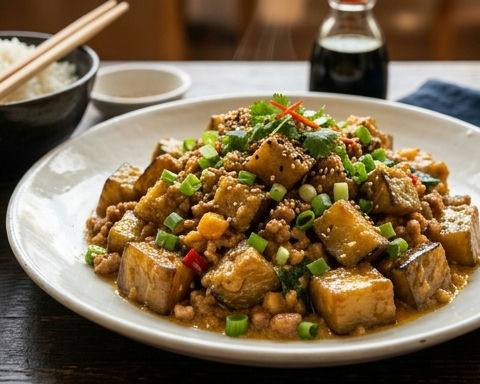 Salted Egg Yolk Stir-fried Eggplant with Minced Pork