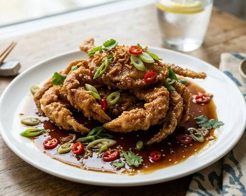 Soy-Marinated Soft-Shell Crab with Spicy Spring Onion