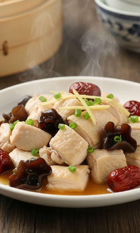 Steamed Chicken with Red Dates and Black Fungus