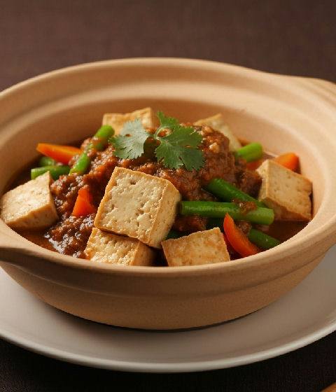 Claypot Tofu and Mixed Vegetables with Satay Sauce