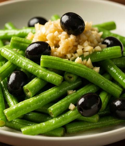 Stir-fried Long Beans with Preserved Olive Vegetables and Minced Garlic