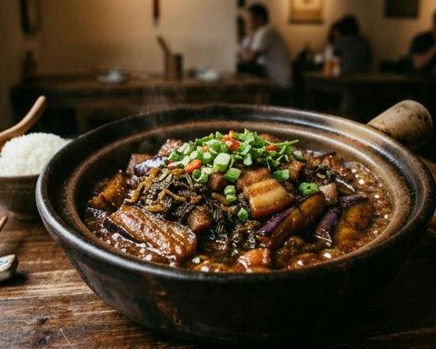 Salted Pork and Preserved Vegetable Clay Pot Eggplant