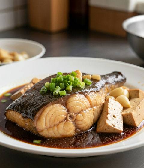 Braised Fish Belly with Tofu and Garlic