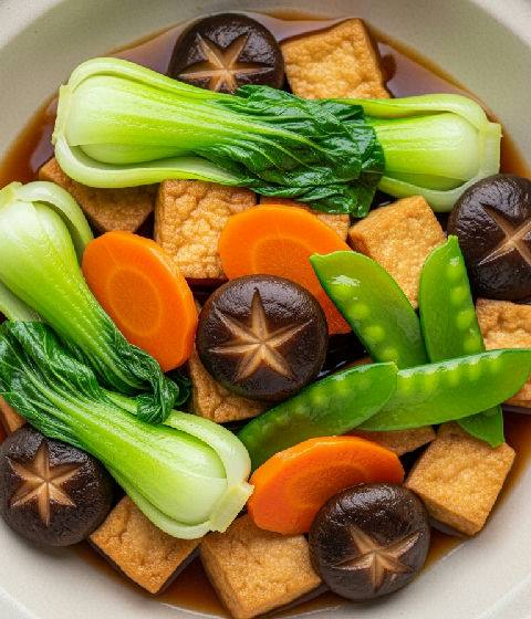 Braised Tofu and Mixed Vegetables with Fermented Red Bean Curd