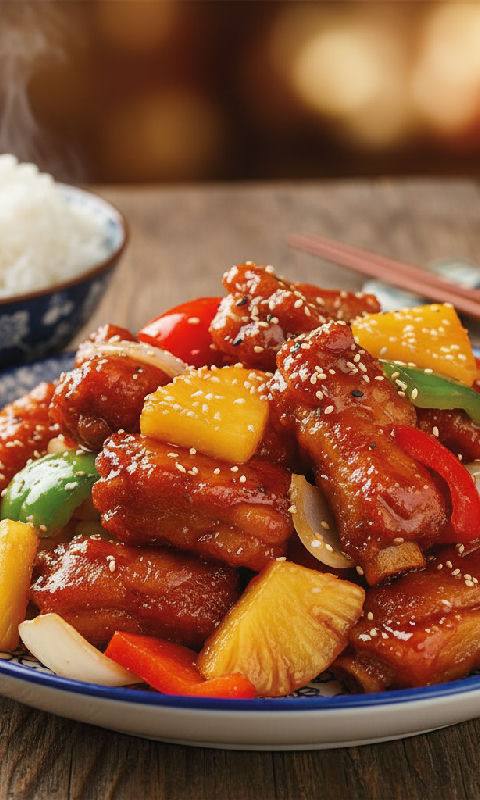 Deep-fried Sweet and Sour Pork Spareribs with Pineapple