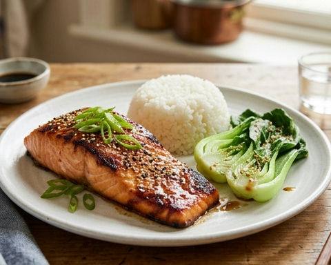 Quick Miso Salmon with Steamed Rice