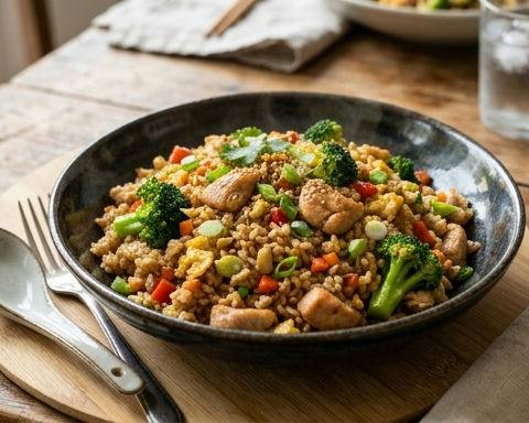 Chinese Chicken and Broccoli Stir-Fry with Brown Rice