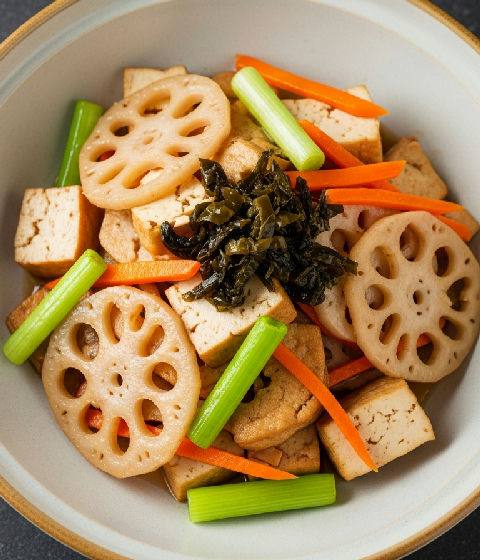 Stir-fried Lotus Root and Firm Tofu with Preserved Szechuan Vegetable