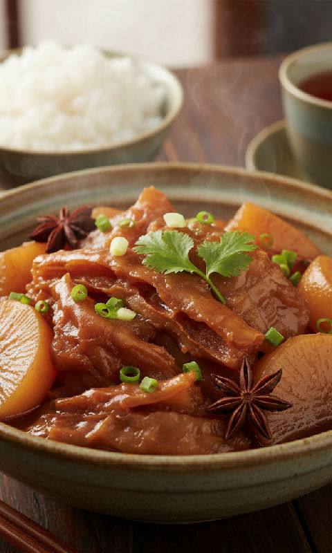 Braised Beef Tendon with White Radish and Chu Hou Paste