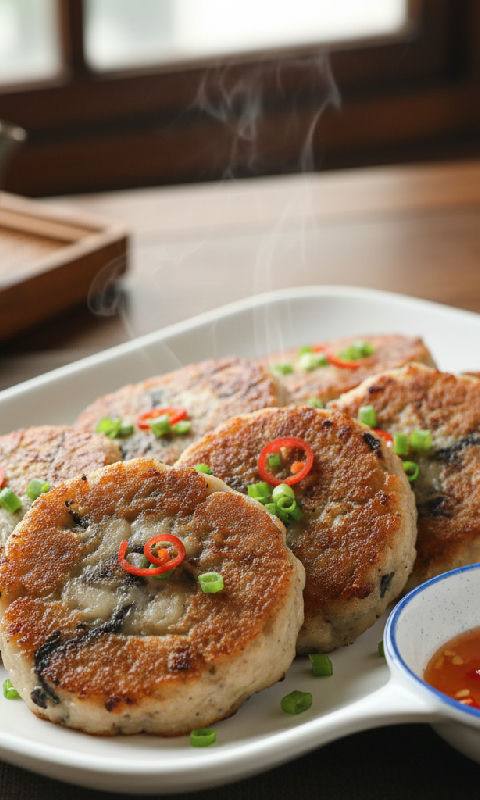 Pan-fried Minced Pork Cake with Water Chestnuts and Dried Squid