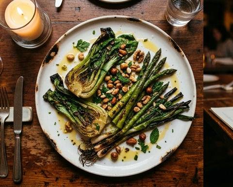 Charcoal-Grilled Spring Vegetables with Nut Oil