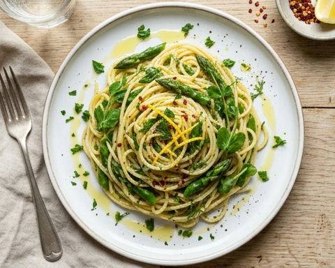 Lemon Chilli Spring Vegetable Pasta