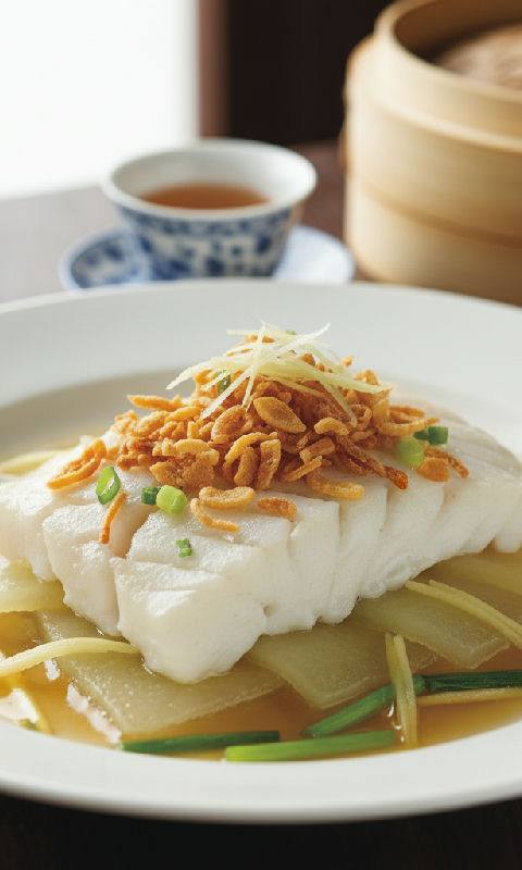 Steamed Cod Fillet with Winter Melon and Dried Scallops