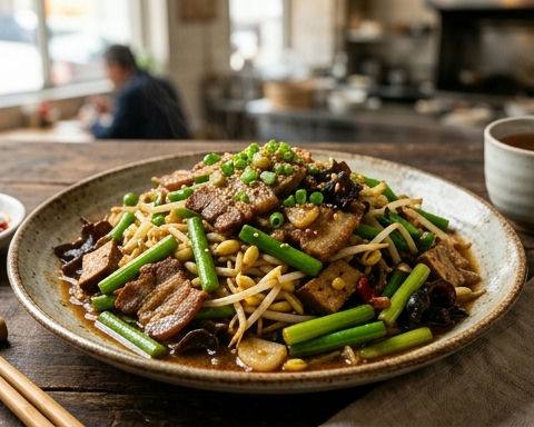 Garlic Chive and Bean Sprout Stir-fry with Old Soup Stock